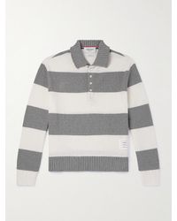 Thom Browne - Logo-appliquéd Striped Waffle-knit Cotton Polo Shirt - Lyst
