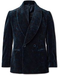 De Petrillo - Positano Shawl Collar Double-breasted Paisley Cotton-velvet Tuxedo Jacket - Lyst