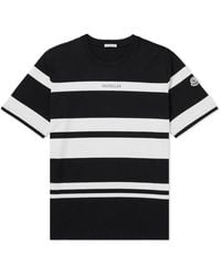 Moncler - Logo-appliquéd Metallic Striped Cotton-jersey T-shirt - Lyst