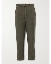 Officine Generale - Hugo Straight-Leg Belted Pleated Garment-Dyed Lyocell, Linen And Cotton-Blend Trousers - Lyst