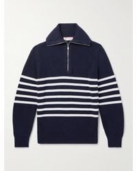 Brunello Cucinelli - Striped Ribbed Cotton Half-Zip Sweater - Lyst