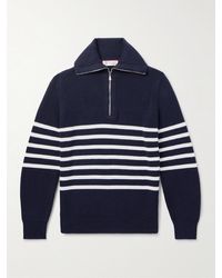 Brunello Cucinelli - Striped Ribbed Cotton Half-Zip Sweater - Lyst