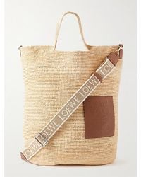 Loewe - Paula's Ibiza Tote bag grande in rafia con finiture in pelle e logo impresso - Lyst