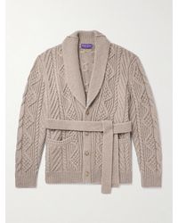 Ralph Lauren Purple Label - Shawl-collar Belted Cable-knit Cashmere Cardigan - Lyst