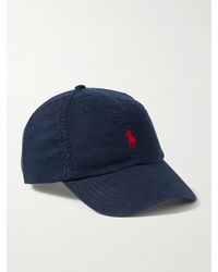 Polo Ralph Lauren - Leather-trimmed Logo-embroidered Linen Baseball Cap - Lyst