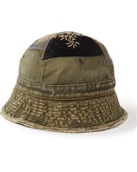 Kapital - Distressed Embroidered Patchwork Cotton-twill And Shell Bucket Hat - Lyst