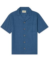 Folk - Camp-collar Houndstooth Linen And Cotton-blend Shirt - Lyst