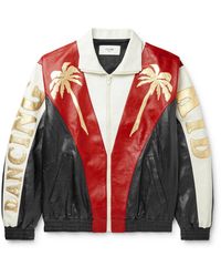 CELINE HOMME Appliquéd Colour-block Leather Jacket - Red
