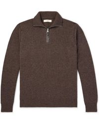 James Purdey & Sons - Leather-Trimmed Cashmere Half-Zip Sweater - Lyst