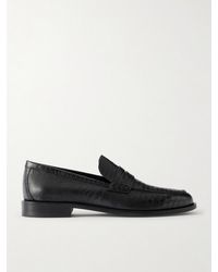 Manolo Blahnik - Perry Lizard-effect Leather Penny Loafers - Lyst
