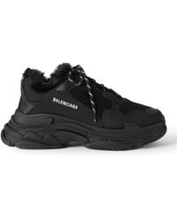 Balenciaga - Triple S Faux Fur-trimmed Mesh And Faux Leather Sneakers - Lyst