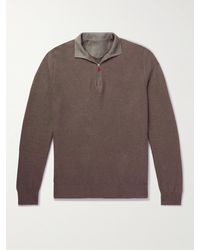 Kiton - Suede-trimmed Honeycomb-knit Linen And Cashmere-blend Half-zip Sweater - Lyst