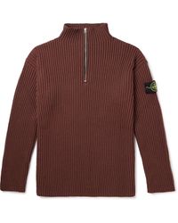 Stone Island - Logo-appliquéd Ribbed Wool Half-zip Sweater - Lyst