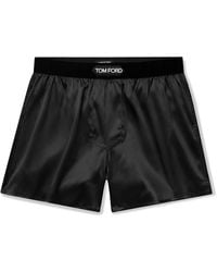 Tom Ford - Velvet-trimmed Stretch-silk Satin Boxer Shorts - Lyst