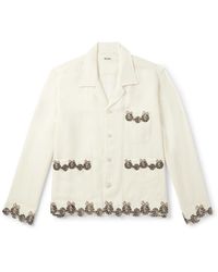 Bode - Laurelist Camp-Collar Logo-Embroidered Appliquéd Wool-Flannel Overshirt - Lyst
