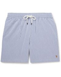 Polo Ralph Lauren - Mid-length Straight-leg Striped Cotton-blend Seersucker Swim Shorts - Lyst