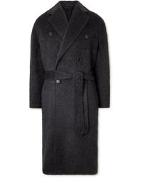 Brioni Double-breasted Alpaca And Wool-blend Coat - Blue