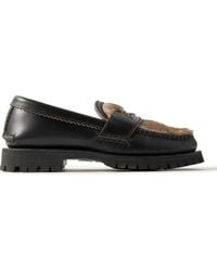 Yuketen - Leather And Faux Fur Penny Loafers - Lyst