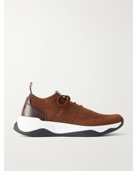 Berluti - Shadow Leather-Trimmed Stretch-Knit Sneakers - Lyst