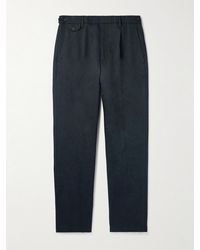 Dunhill - Straight-leg Pleated Cotton And Linen-blend Twill Trousers - Lyst