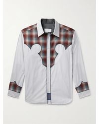 Maison Margiela - Checked Wool And Striped Cotton-poplin Shirt - Lyst