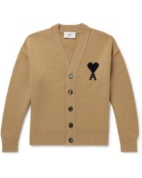 Ami Paris - Logo-Intarsia Virgin Wool Cardigan - Lyst