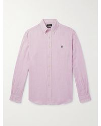 Polo Ralph Lauren - Gestreiftes Hemd aus Leinen mit Button-Down-Kragen und Logostickerei - Lyst