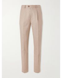 Brunello Cucinelli - Tapered Pleated Virgin Wool, Cashmere And Silk-Blend Flannel Trousers - Lyst