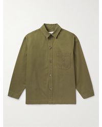 Saint Laurent - Logo-embroidered Cotton And Linen-blend Gabardine Overshirt - Lyst