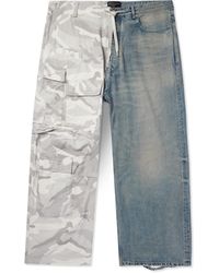 Balenciaga - Hybrid Wide-Leg Ripstop And Distressed Denim Drawstring Trousers - Lyst