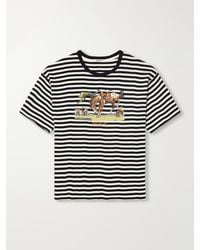 Bode - Printed Striped Ribbed Cotton-Jersey T-Shirt - Lyst