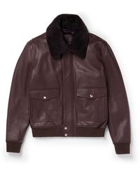 MR P. - Shearling-Trimmed Full-Grain Leather Blouson Jacket - Lyst