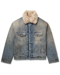 Acne Studios - Robert Faux Shearling-Trimmed Padded Distressed Denim Jacket - Lyst
