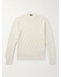 ZEGNA - Logo-Appliquéd Leather-Trimmed Basketweave Cotton Sweater - Lyst