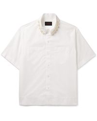 Simone Rocha - Faux Pearl-embellished Logo-print Cotton-poplin Shirt - Lyst