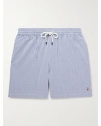Polo Ralph Lauren - Shorts da mare medi a gamba dritta in seersucker di misto cotone a righe - Lyst