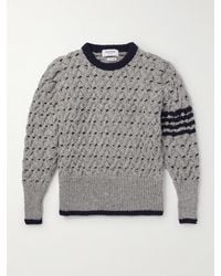 Thom Browne - Slim-fit Striped Cable-knit Wool And Mohair-blend Sweater - Lyst