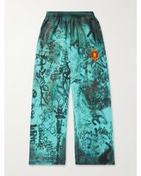 Balenciaga - Pantaloni sportivi a gamba larga in jersey di cotone stampato effetto consumato con logo ricamato - Lyst