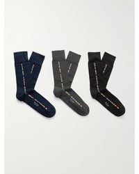 Paul Smith - Pack Of Three Striped Organic Cotton-blend Socks - Lyst
