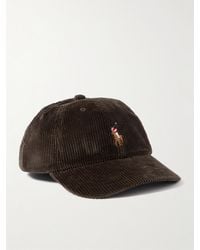 Polo Ralph Lauren - Full-Grain Leather-Trimmed Logo-Embroidered Cotton-Corduroy Baseball Cap - Lyst