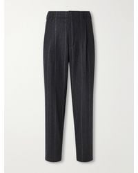 Brunello Cucinelli - Straight-Leg Pinstriped Pleated Wool, Silk And Cashmere-Blend Flannel Suit Trousers - Lyst