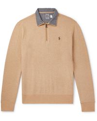 Polo Ralph Lauren - Logo-Embroidered Cotton-Blend Jersey Half-Zip Sweatshirt - Lyst