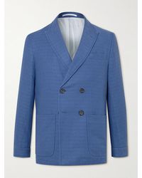 Oliver Spencer - Slim-fit Unstructured Double-breasted Linen And Cotton-blend Suit Jacket - Lyst