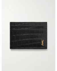 Saint Laurent - Logo-Embellished Croc-Effect Patent-Leather Cardholder - Lyst