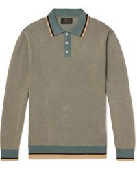 Beams Plus - Honeycombed-knit Striped Ramie And Cotton-blend Polo Shirt - Lyst
