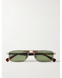 Brunello Cucinelli - Square-Frame Leather-Trimmed-Tone Sunglasses - Lyst