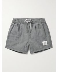 Thom Browne - Straight-leg Mid-length Striped Seersucker Swim Shorts - Lyst