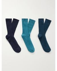 Johnstons of Elgin - Set Of Three Ribbed-Knit Cashmere-Blend Socks - Lyst