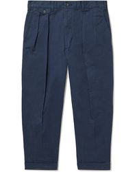 Beams Plus - 2 Pleats Tapered Cropped Pleated Cotton-blend Twill Trousers - Lyst