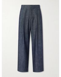 NN07 - Kay 10056 Straight-Leg Pleated Organic Cotton-Chambray Trousers - Lyst